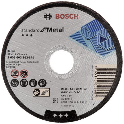 Круг отрезной по металлу Standard 115х22.2х1.6 мм Bosch 2608603163
