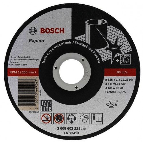 Круг отрезной Rapido Long Life для ручных УШМ (125х22 мм) Bosch 2608602221