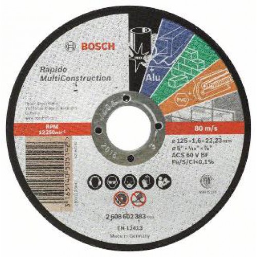 Круг отрезной Rapido MultiConstruction для УШМ (125х1,6х22,2 мм) Bosch 2608602383