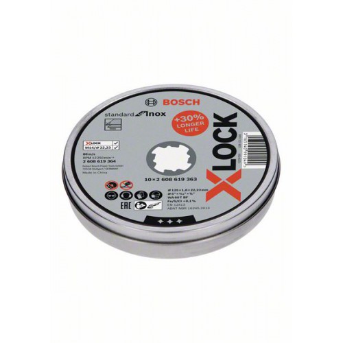 Отрезной диск по нержавеющей стали X-LOCK (125x1.6x22.2 мм;10 шт.) Bosch 2608619364